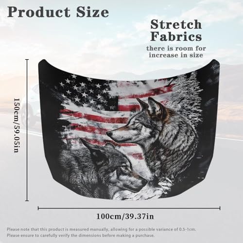 Image of American Flag Wolf Print Car Hood Cover Elastic Polyester Car Hood Cover All Seasons Universal Auto Hood Protective Accessories Suitable Most Sedans SUV Pickup Trucks