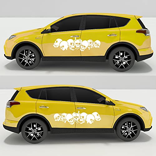 Image of Skull Pattern Auto Side Body Decals Sticker Skull Row Graphics Car Racing Sport Decoration Sticker Self Adhesive Vinyl Sticker 59.06'' x 15.75'', White