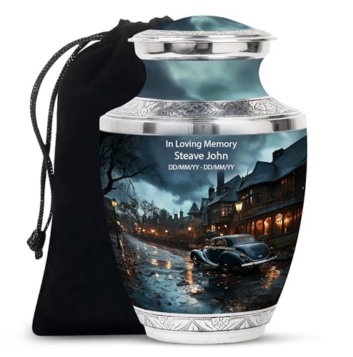 Image of Car Customized Urns for Human Ashes Adult - Cremation Urn for Ashes Dad - Large Funeral Urn - Personalized Urns for Ashes - Unique Burial Urn for Mom & Dad - 10 Inch Large with Velvet Bag