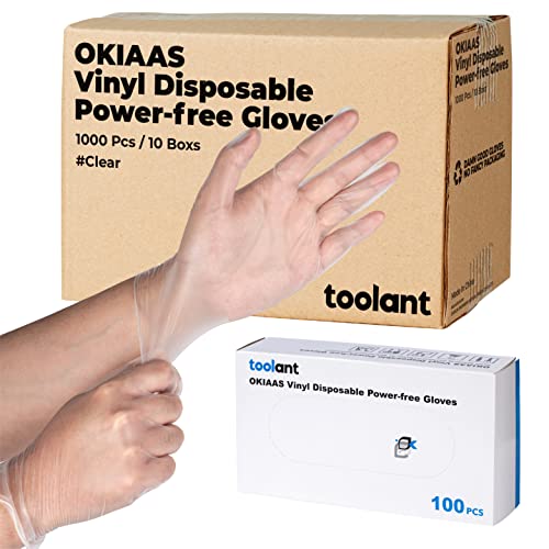 Image of OKIAAS Clear Vinyl Disposable Gloves, Latex-Free, Powder-Free | Food Safe, Bulk of 1000 Count Disposable Gloves for Food Prep, Cooking, Cleaning, Hair Dye, Kitchen