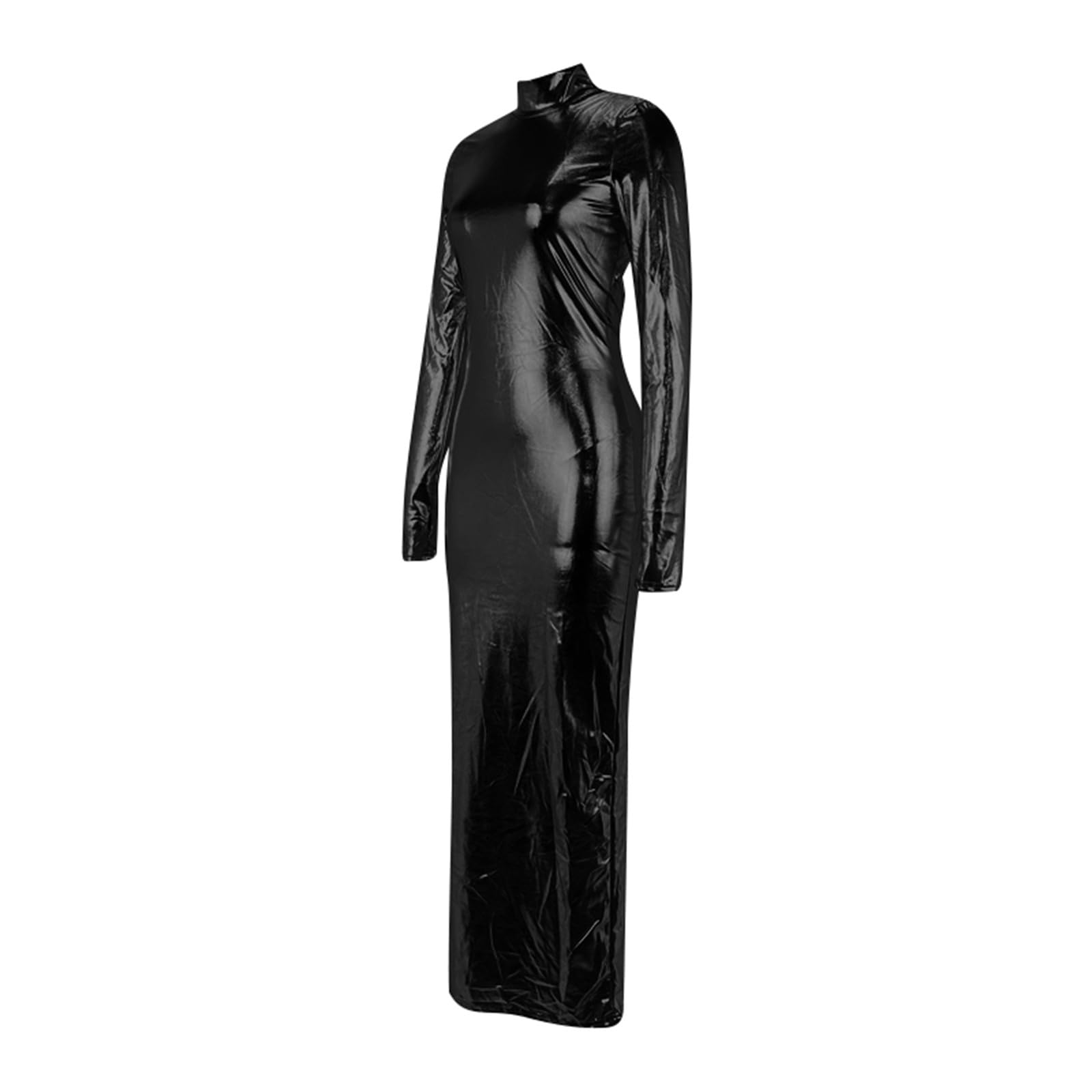 Genérico - Vestido casual para mujer de piel sintética con corte ajustado y espalda con elegancia metálica