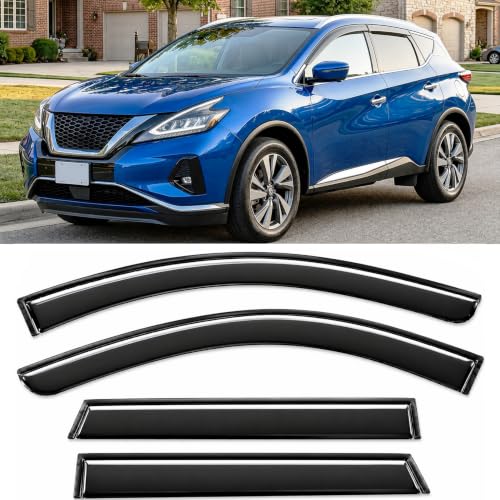 Image of 2015-2024 Tape-On Rain Guards Compatible with Nissan Murano Side Window Visor Deflectors Extra Thick Vent Shades 2016 2017 2018 2019 2020 2021 2022 2023