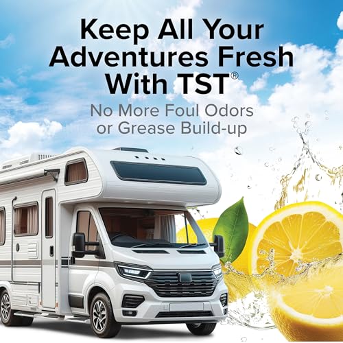 Image of Camco TST Camper /RV Grey Water Odor Control - Removes Grease Buildup in Gray Water Tank, Sink & Shower Drains - 4oz Treats 40-Gal Holding Tank - Safe Septic Tank Treatment - Lemon, 64 oz (40256)