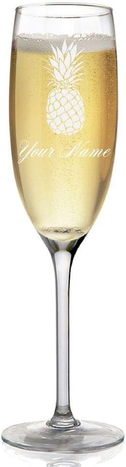 Champagne Glass, Pineapple, Personalized Engraving Included
