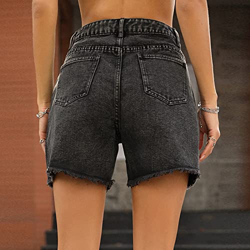 Summer Aesthetic, Women's Shorts Women High Waisted Jean Shorts Vintage Women's Denim Shorts Waist Solid Color Spring Casual Shorts Denim And Casual Shorts Running Athletic Workout (L, Dark Gray) #TOP5