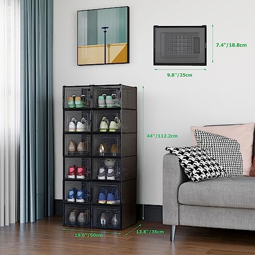 Qualiapex Large Translucent Black Shoe Storage Boxes 8 Pack Shoe Organizer For Closet With Clear Door Plastic Stackable Sneaker Display Drawer #TOP5