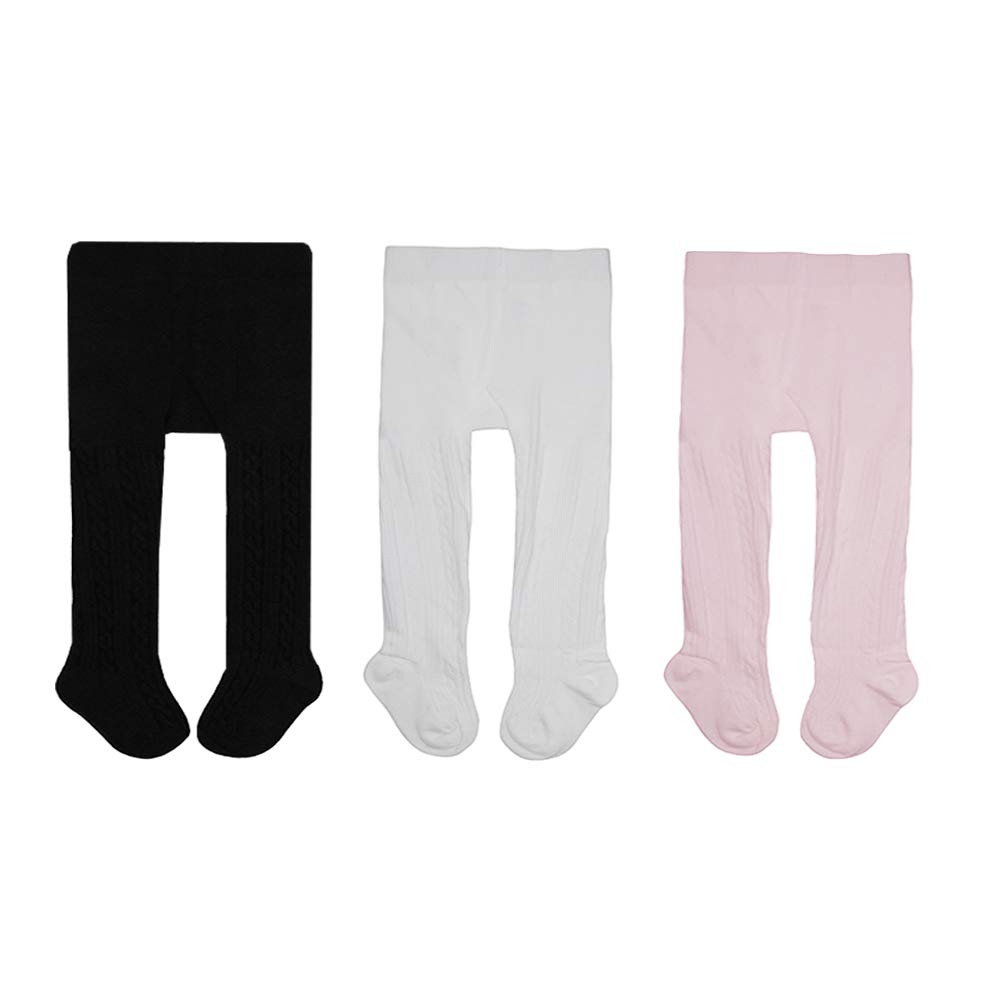 Looching3 Pack Baby Toddler Girls Cute Cable Knit Cotton Tights Pantyhose Leggings Stocking Pants(4-6 Years,white,black,pink)