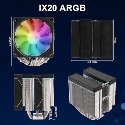 Image of IX20 ARGB Air Cooling CPU Cooler, Silver, Dual 120mm Fans | 6 Copper Heat Pipes, 5.00 x 5.4 x 6.2 inches, AMD AM4 /AM5 and Intel LGA 115X /1200 /1366 /1700 /1851 /2011, 265W TDP