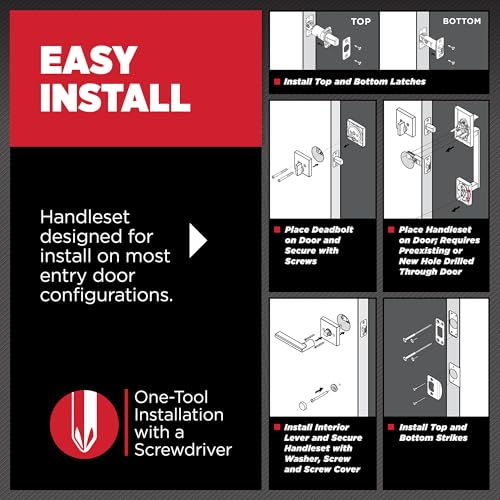 Image of Kwikset Prava Front Door Lock Handle and Deadbolt Set, Entry Door Handleset Exterior with Interior Reversible Lever, Matte Black, Pick Resistant SmartKey Rekey Deadbolt Security