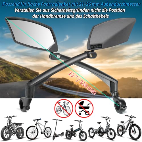 BriskMore Lenker Fahrradspiegel, kratzfeste Glaslinse, einstellbare und drehbare sichere Rücksicht Fahrradspiegel für linke Seite BT-016L – Ansicht 2