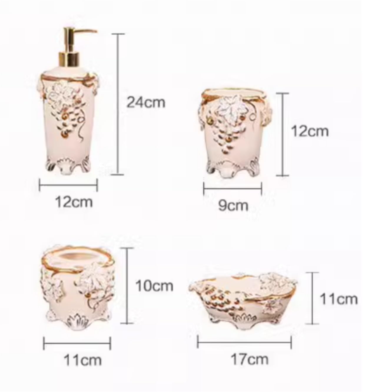 Set Dispensador Jabón Juego De 5 Accesorios para Baño, Jabonera, Botella Loción, Vaso, Soporte para Cepillo Dientes Baño