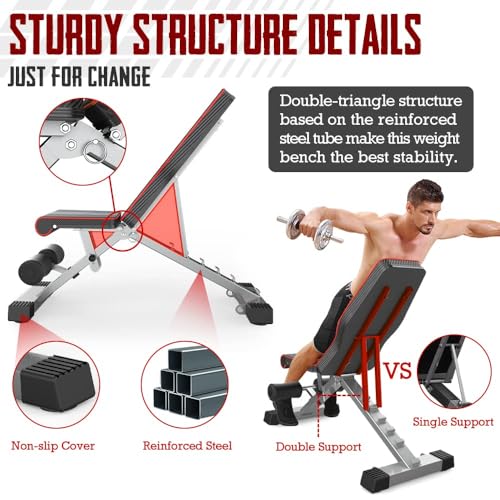 YOLEO Weight Bench, 660LB/300KG Adjustable Foldable Strength Training Bench, Utility Incline Decline Bench for Full Body Workout- Integrated Structure Updated - Image 3