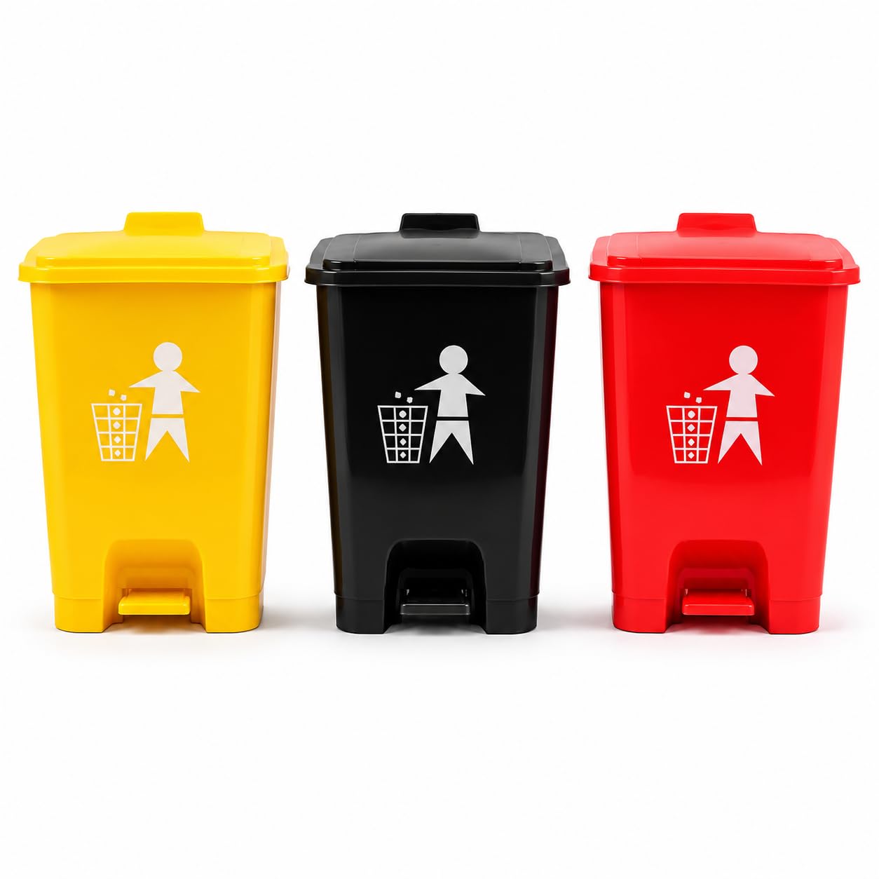 Dhwani Enterprise Plastic Pedal Dustbin Biomedical waste bins for hospitals Set of 3 Red-Black-Yellow | 10 LTR WITH CHECK DUSTER CLOTH FREE-image-5