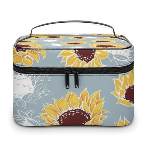 メイクボックス コスメ収納 大容量 向日葵 ひまわり グレー 化粧ポーチ 化粧品入れ メイク収納ケース 軽量 持ち運び アクセサリー 小物入れ おしゃれ 旅行 出張用 プレゼント