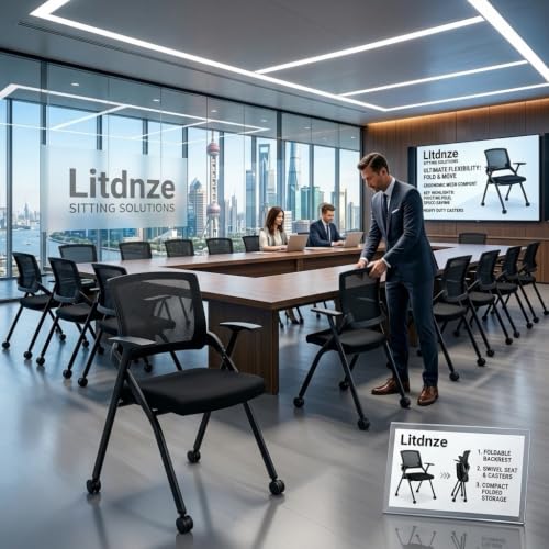 Image of 40 Pack Folding Office Chair on Wheels, Heavy Duty Conference Room Chair