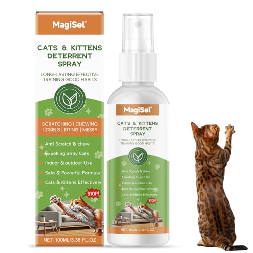 MagiSel Spray Repellente per Gatti, 100ml Repellente Gatti e Spray AntiGraffio per Gatti Divano Interni ed Esterni, Protezione del Divano e Mobili, Ideale per Casa e Giardino