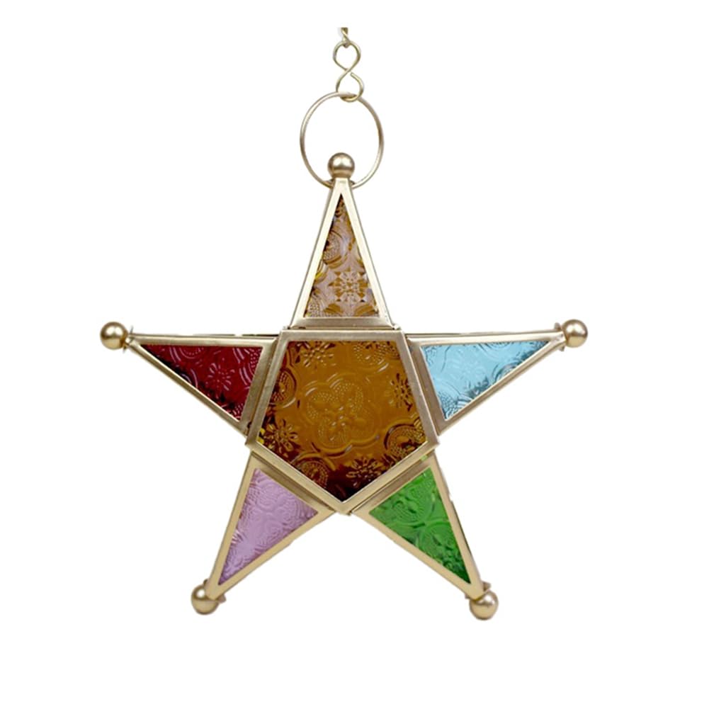 CTRLZS Hanging Candle Lantern,Moroccan Style Glass Five-Pointed Star Shaped Tealight-Holder for Wedding,Garden Yard, Gold Easy Install Easy to Use