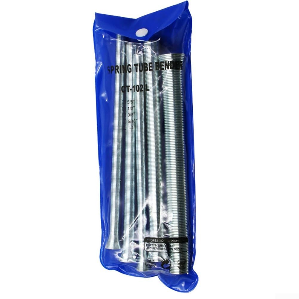 5Pcs Copper Pipe Bender Set, Spring Tube Bending Tool Compatible with for HVAC AIRs Conditioning Pipes, Silver Steel Hand Tool Fits 1/4, 5/16, 3/8,