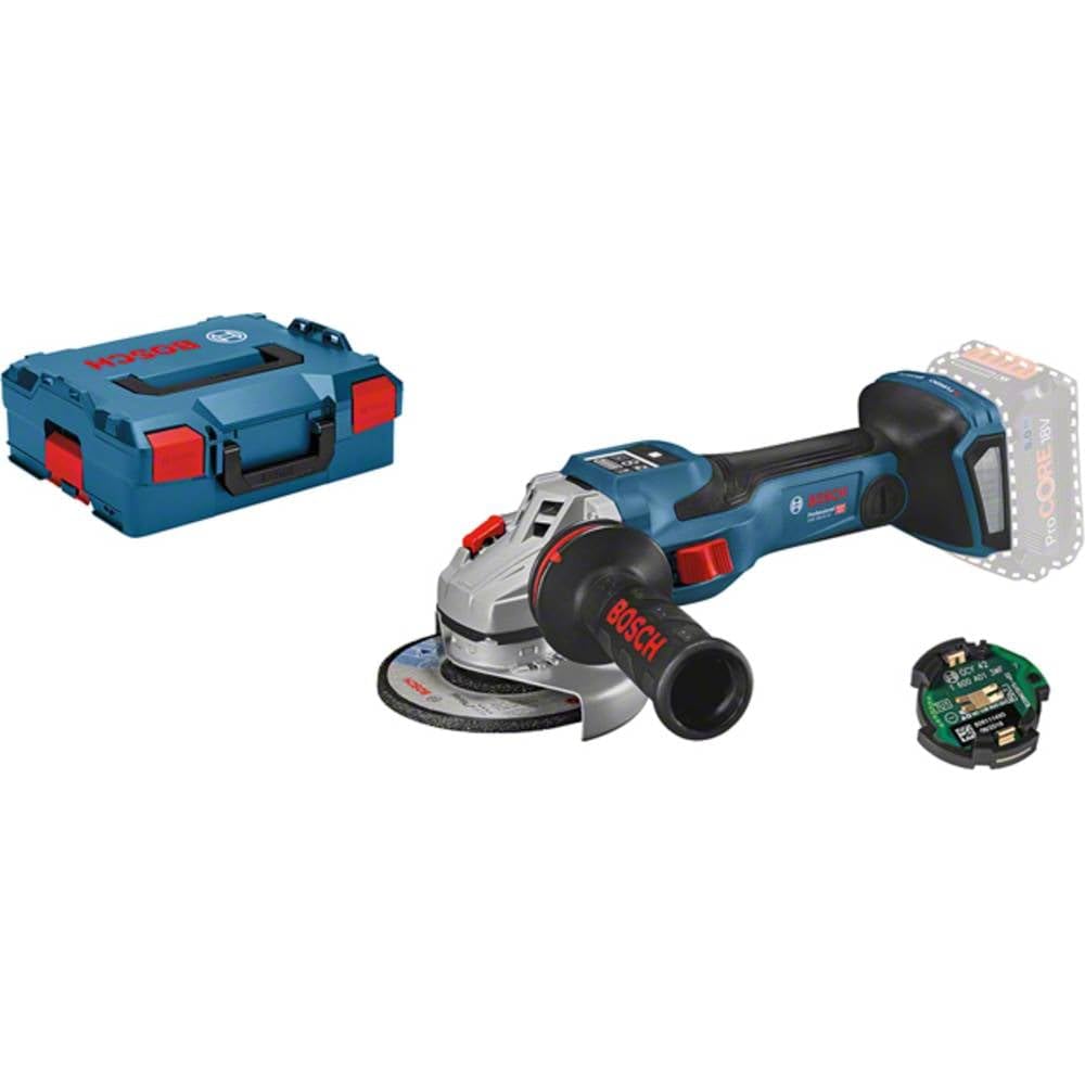 Bosch Professional system 18V: akumulatorowa szlifierka kątowa BITURBO GWS 18V-15 SC (średnica tarczy 125 mm, kołnierz mocujący, rękojeść dodatkowa, osłona, walizka L-BOXX)