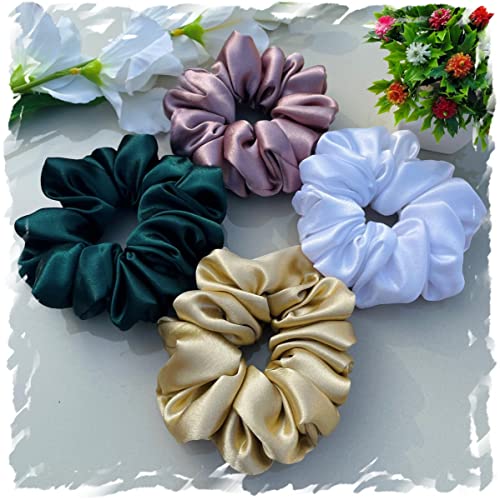 Image of Luxury Silk Scrunchies for Women and Girls, Hair Ties, Hair Band, Ponytail Holder (Seaweed)