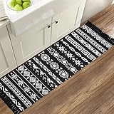 GOMUVIN Boho Runner Rugs 2'x8', Black and White Area Rug with Tassel, Woven Washable Hallway Runner