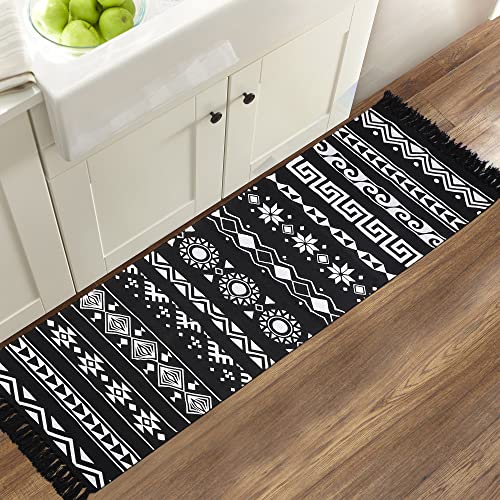Gomuvin Boho Runner Rugs 2'X8', Black And White Area Rug With Tassel, Woven Washable Hallway Runner Moroccan Cotton Rug Throw Rugs Decor For Bedroom Living Room Laundry #TOP17