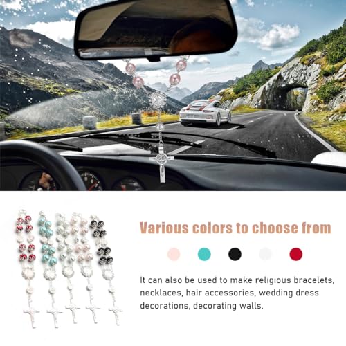 image for Ohleats Car Rosary for Rearview Mirror, Personalized Rear View Cross B