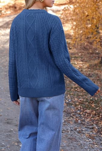 Image of Zeagoo Cable Knit Sweater Women Crewneck Long Sleeve Sweater 2024 Fall Chunky Vintage Pullover Tops