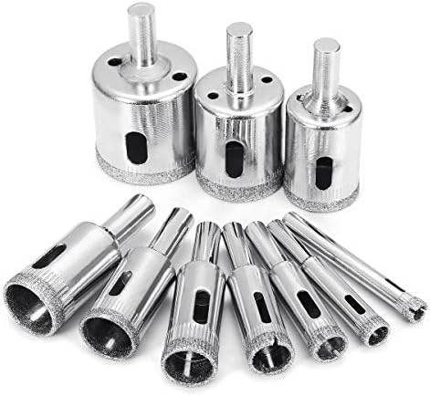 Baban Diamond Drill Bits,10Pcs Hole Saw Diamond Drill Bit Hollow Core Drill Bit Set for Diamond Coating, Carbon Steel for Glass, Ceramics, Porcelain, Ceramic Tile, Marble, 6-32mm Hand Tools