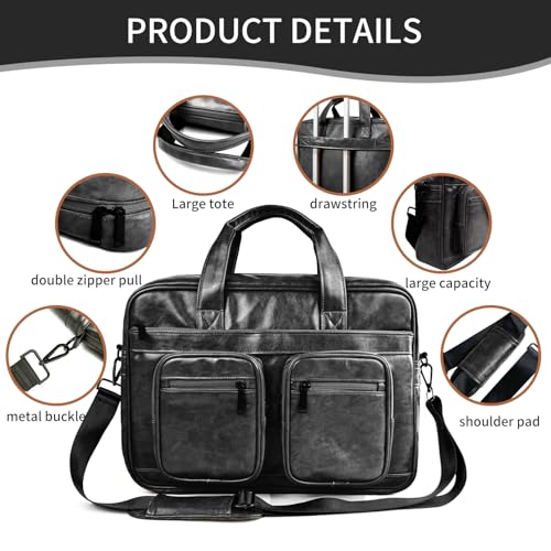 Image of MOCA PU Leather Laptop Bag for Men & Women | Office Briefcase | Multi-Pocket Messenger Bag | Fits 15.6 Inch Laptop | Adjustable Shoulder Strap