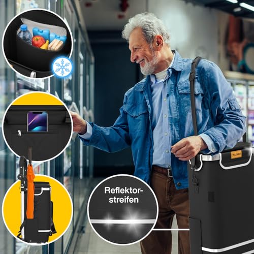 ELONEO Einkaufstrolley klappbar, Einkaufswagen mit Kühlfach, 3in1 Trolley, Sackkarre &...