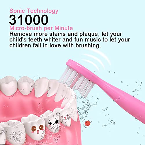 OJV 8620 Musical Electric Toothbrushes for Kids Children, 3 Modes 2 Min Timer, 6 Bristles Rechargeable Power Smart Sonic Music Play Song Toothbrush for Girls Age 3-14 with Wall Mounted Holder (Pink) - Thumbnail 6