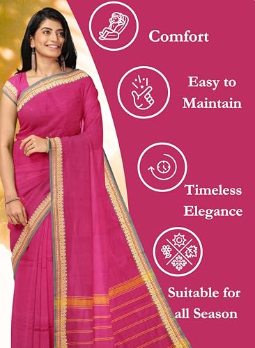 Image of Women's Chettinad Cotton Sarees | Handloom Saree with Blouse | Pure Cotton Sarees for Women Daily use and All Occasion Wear| Soft, Comfort Cotton Saree