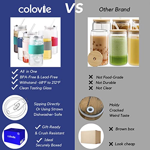 Colovie Can Shaped Drinking Glass Cups With Lids And Glass Straws 6Pc Set-16Oz Travel Glass Tumbler Cup With Silicone Protective Sleeve, Iced Coffee Cup, Soda Beer Can Glasses, Securely Boxed-Gift #TOP6