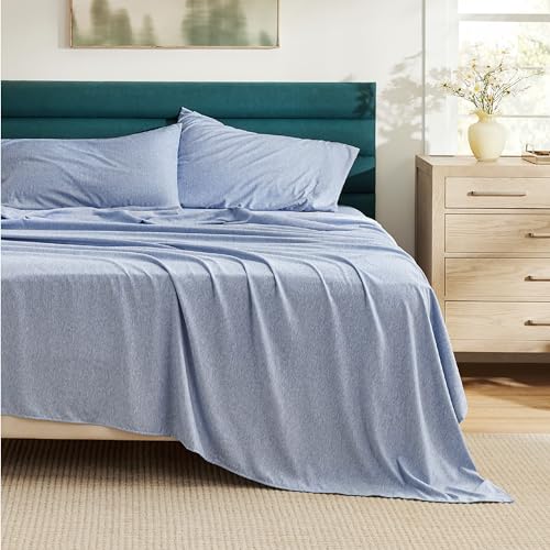 Image of Bedsure California King Sheet Sets - 4 Pieces, Soft & Cooling Cal King Sheets, Luxury Cationic Dyed, Deep Pockets & Easy-Fit, Breathable & Wrinkle Free, Blue
