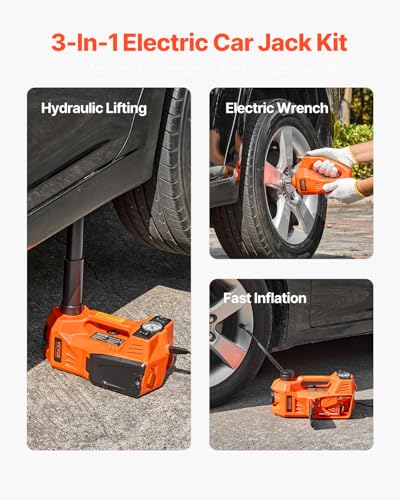 Image of VEVOR Electric Car Jack, 5 Tons /11000 lbs, Electric Scissor Jack with Built-in Inflator, 12V Tire Change Replacement with Electric Impact Wrench & LED Light, Portable Jack kit for Sedan, SUV, Truck