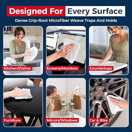 Image of USANOOKS Microfiber Cleaning Cloth - White - 12Pcs (12.5x12.5 inch) High Performance - 1200 Washes, Ultra Absorbent Car Towel Traps Grime & Liquid for Streak-Free Mirror Shine - Car Washing Cloth