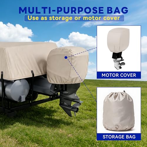 Image of Heavy Duty Pontoon Boat Cover with 1400D Marine Grade Fabric 21'-24'