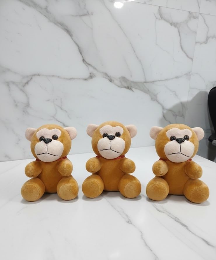 Image of Cute Plush Monkey Soft Toy - Adorable Stuffed Animal for Kids, Toddlers & Gift Lovers - Pack of 3 (Color Will be Sent as per Availability in Stock)
