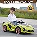 TOBBI Electric Ride On Car Toy for Kids to Drive, 12V Battery Powered Licensed Lamborghini SIAN with Parent Remote Control for Toddlers 3-6 Years w/Functions Spring Suspension/Horn/LED Lights-Green