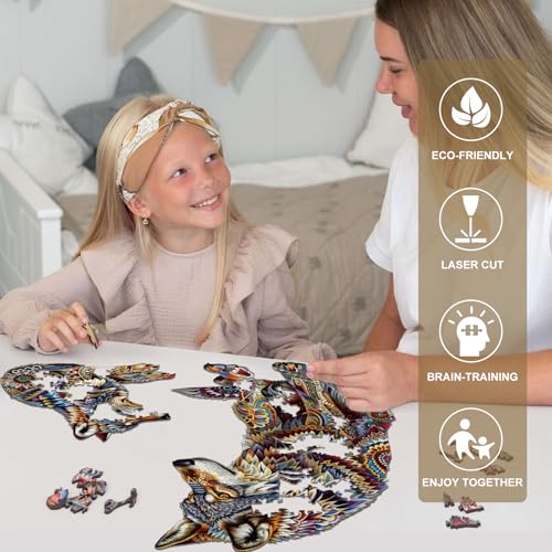 Rompecabezas de madera Ruikiyart para adultos: set con diseño de familia de lobos, 200 piezas, forma única, incluye caja de regalo (28,4 x 28,7 cm) miniatura 6