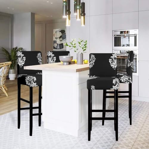 Image of Lellen Bar Stool Chair Covers Set of 2,Jacquard Bar Stool Cover Barstool Covers Slipcovers Stretch Bar Stool Covers with Backs Bar Stool Protector Covers for Kitchen Dining Room Counter Island