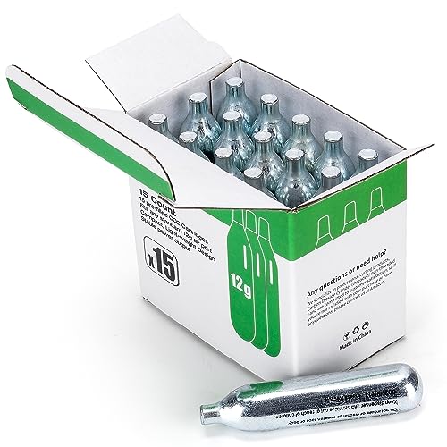 8 Gram/ 12 Gram CO2 Cartridges for Paintball - CO2 Cylinder CO2 Powerlet Cartridges for Airsoft, Air Gun, Pepper Gun P2P HDP 50 Compact(12G-15PC)