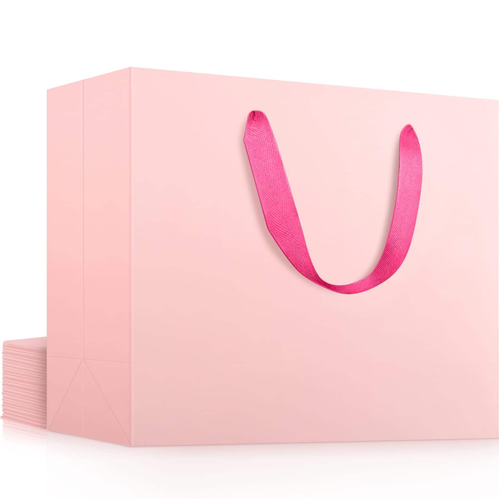 EUSOAR Extra Large Pink Gifts Wrap Bags, 12 Pack 16x6x12 inches Shopping Bags with Handles Bulk, Retail Wrapping Bags for Wedding, Craft Grocery, Boutique, Party Favor, Business
