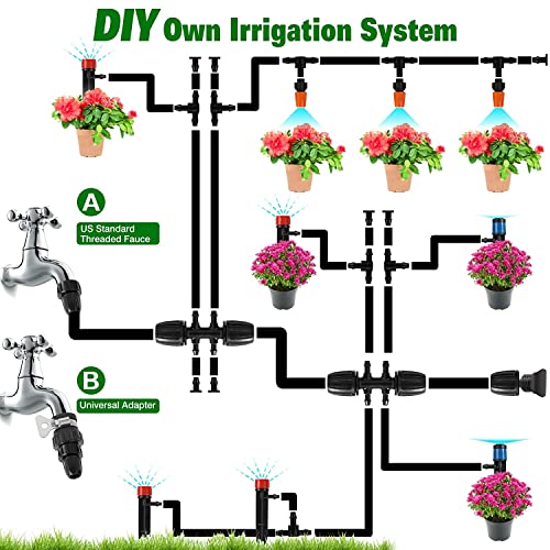 Drip Irrigation Kit, 226Ft/68M Garden Watering System, Greenhouse Patio Irrigation System, Automatic Irrigation Equipment Kits, With 1/4 Inch 1/2 Inch Blank Distribution Tubing Hose Adjustable Nozzle Emitters Sprinkler Barbed Fittings #TOP1