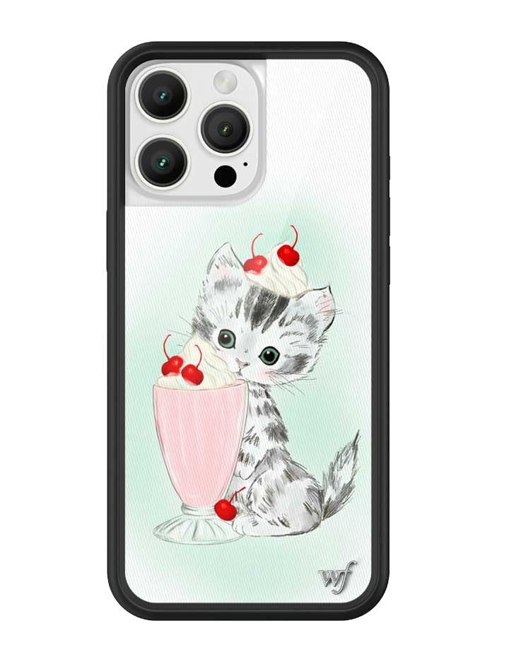 Image of Wildflower Cases - Compatible with iPhone 16 Pro Max | Protective Black Bumper, 6.5ft Drop Test Certified, Women Owned Small Business | Cat Cherries Blue Red Aesthetic Trendy Cute | Kitty Shake