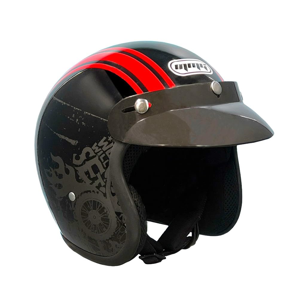 MMG Motorcycle Helmet Open Face 3/4 Half DOT Classic Retro Style (Black/Red, X-Large)