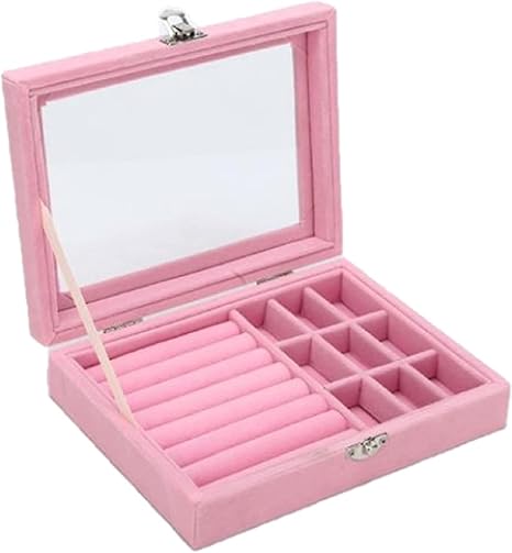 Amazon キーボー ジュエリーボックス アクセサリー ケース ネックレス イヤリング ピアス 指輪 リング 窓付き 小物入れ 収納 ピンク ジュエリー収納 オンライン通販