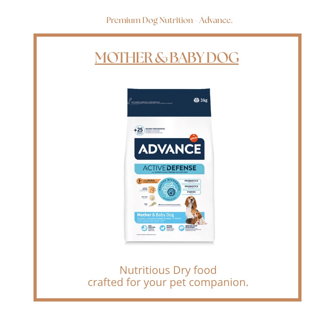 ADVANCE Chien Mother & Baby Dog 3 kg goût poulet | Aliment sec complet qui aide les défenses des mères et des chiots 1 paquet de 3 kg