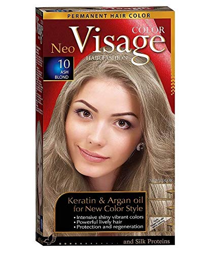 Visage Hair Fashion - Tinte permanente para el cabello 10 rubio ceniza con queratina y aceite de argán